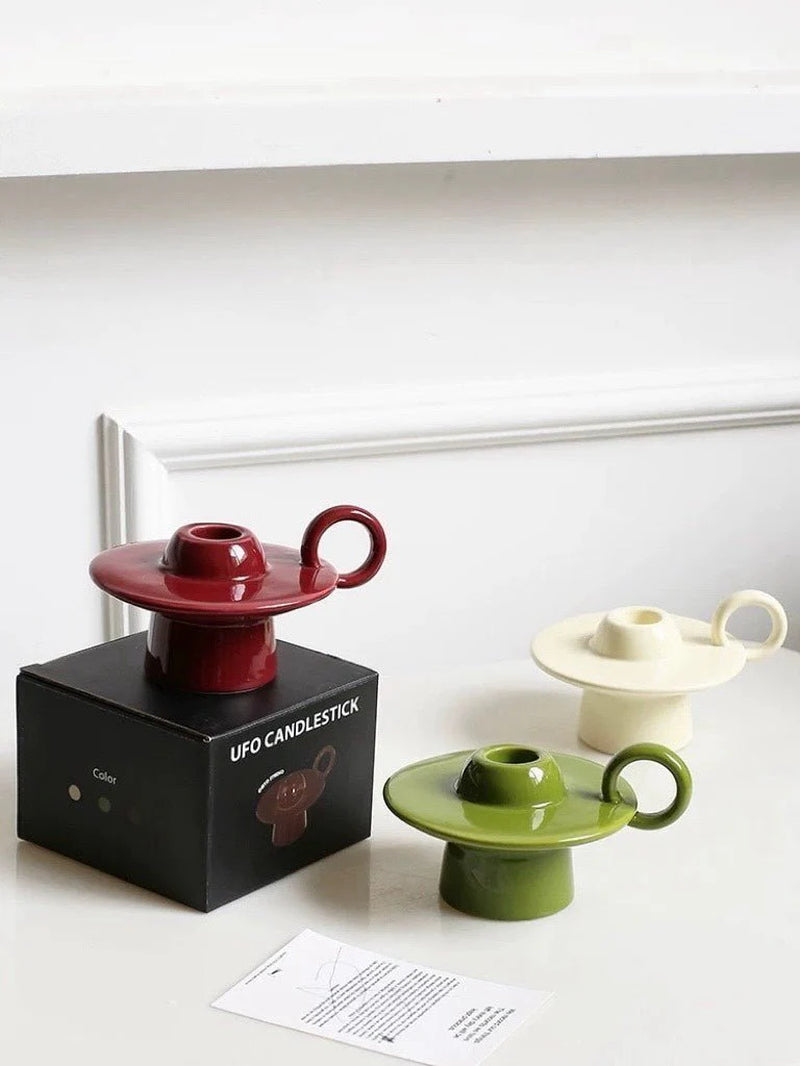 Retro Ceramic Candle Holder with Ring Handle, Handmade – image 2