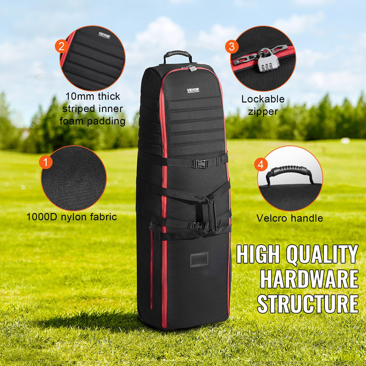 Padded Golf Travel Bag With Wheels, 1000D Nylon Airline Cover – image 4
