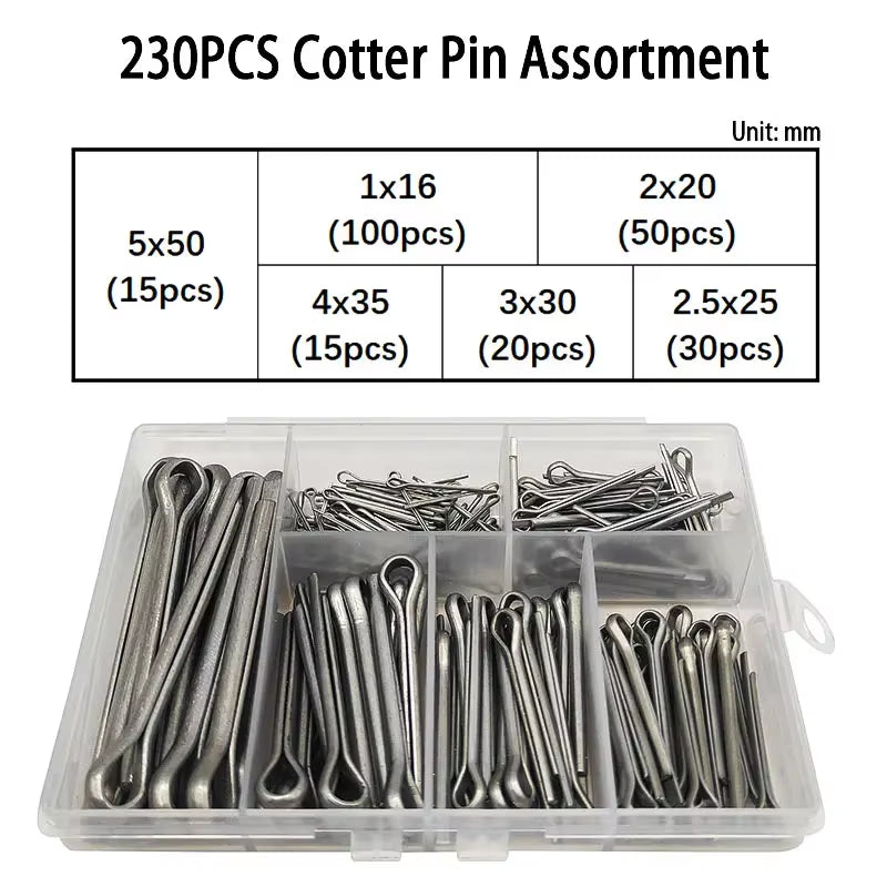 Tractor Hitch Pin Cotter Pin and R-Clip Assortment Kit, Spring Steel
