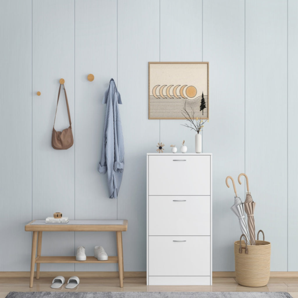 Shoe Cabinet for Entryway, Narrow 3-Drawer Flip-Down Storage, White – image 2