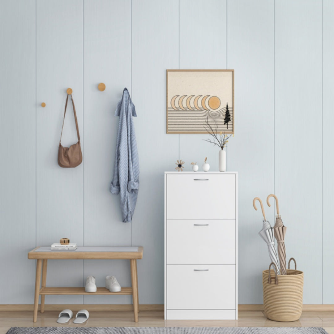 Shoe Cabinet for Entryway, Narrow 3-Drawer Flip-Down Storage, White – image 2