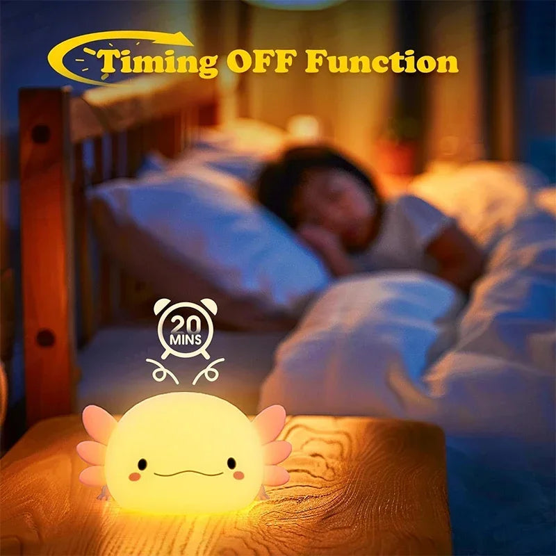 Axolotl Night Light - Silicone Touch Control Nursery Lamp, USB Rechargeable