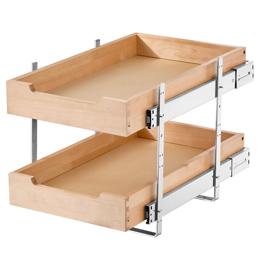 Pull Out Cabinet Organizer, 2-Tier Soft-Close Wood Drawers, 14 x 21 in