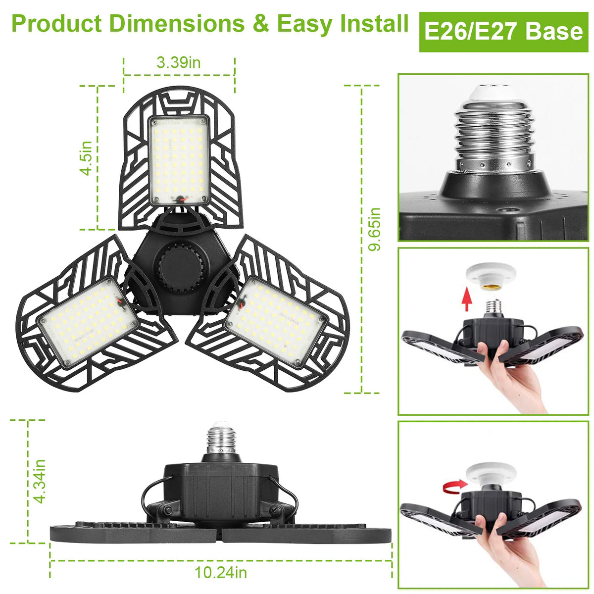 LED Garage Light 80W E26 Deformable Ceiling Shop Lamp – image 5