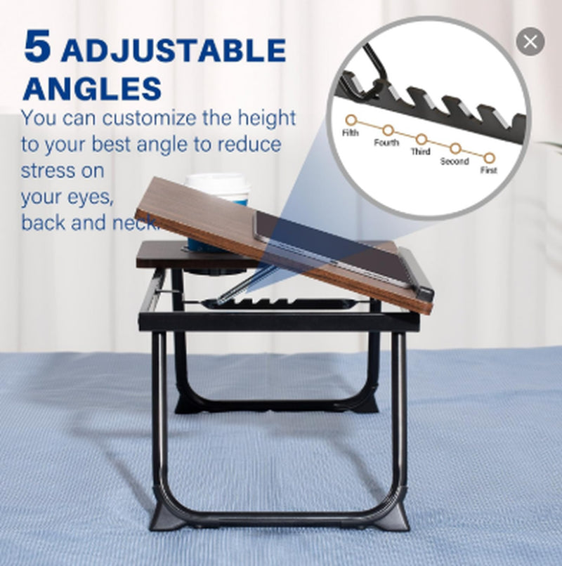 Adjustable Laptop Desk, Foldable Solid Wood Bed Table – image 5