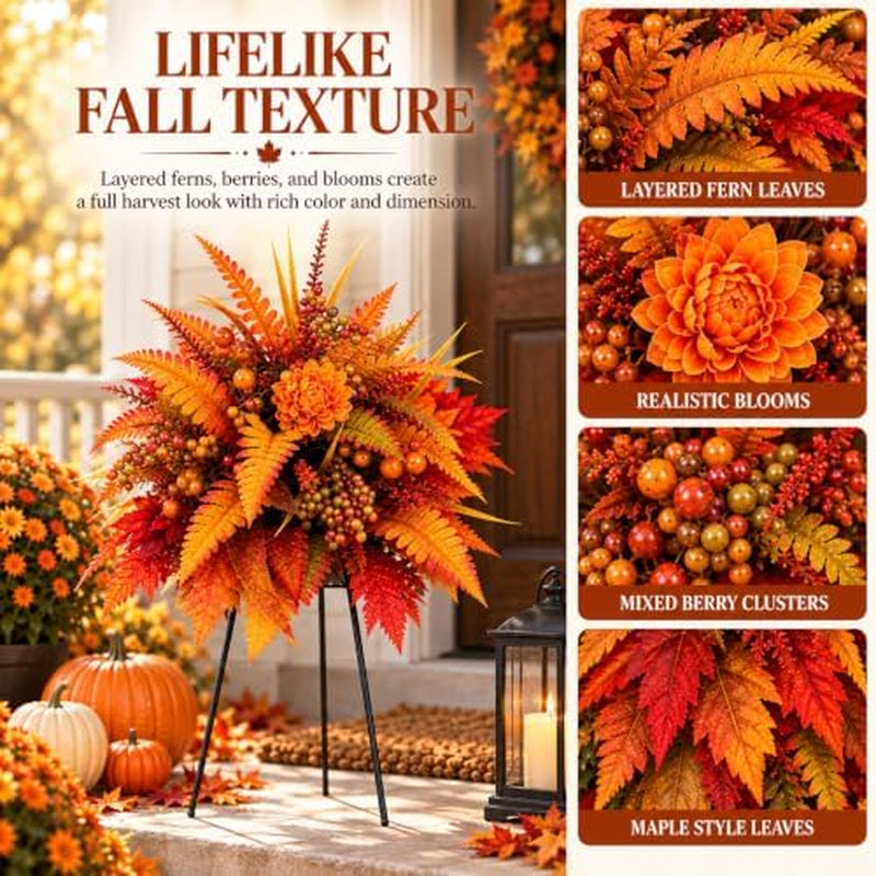Fall Harvest Floral Garden Stake, Artificial Flowers with Stand, 2 Pc – image 4