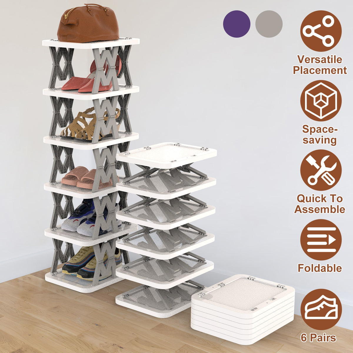 6-Tier Foldable Vertical Shoe Rack