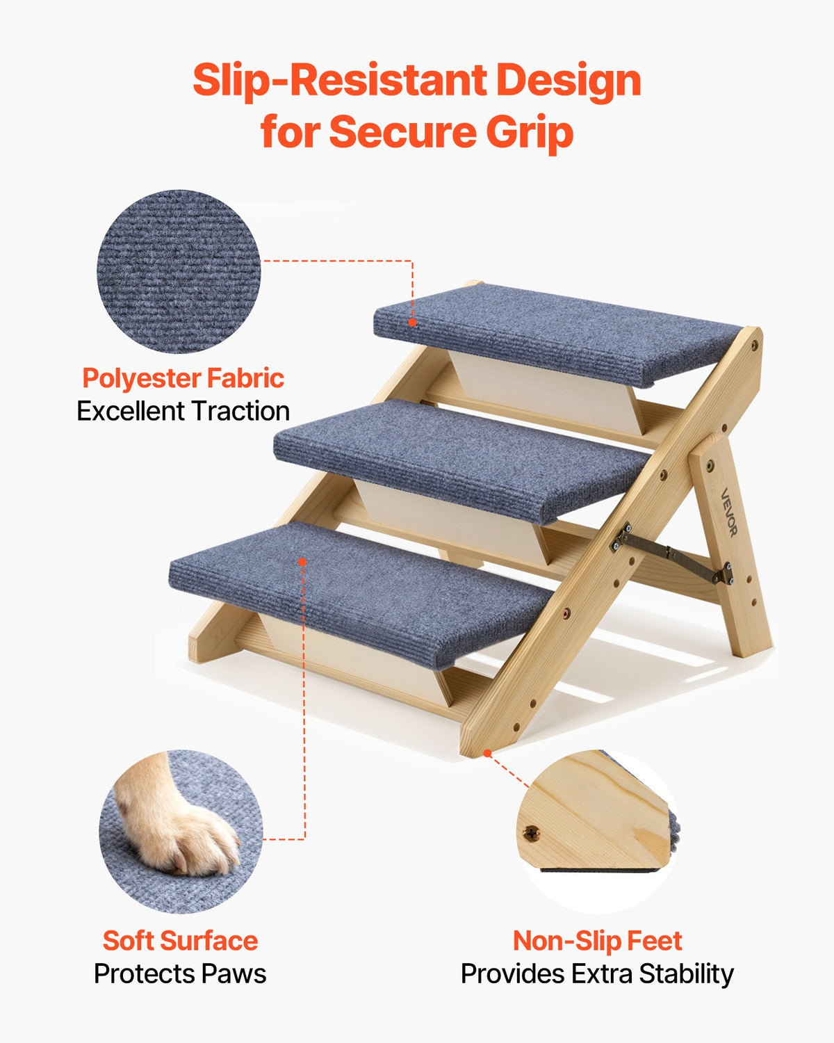 Foldable 3-Step Wooden Dog Stairs for Beds & Sofas, 150 lb – image 4