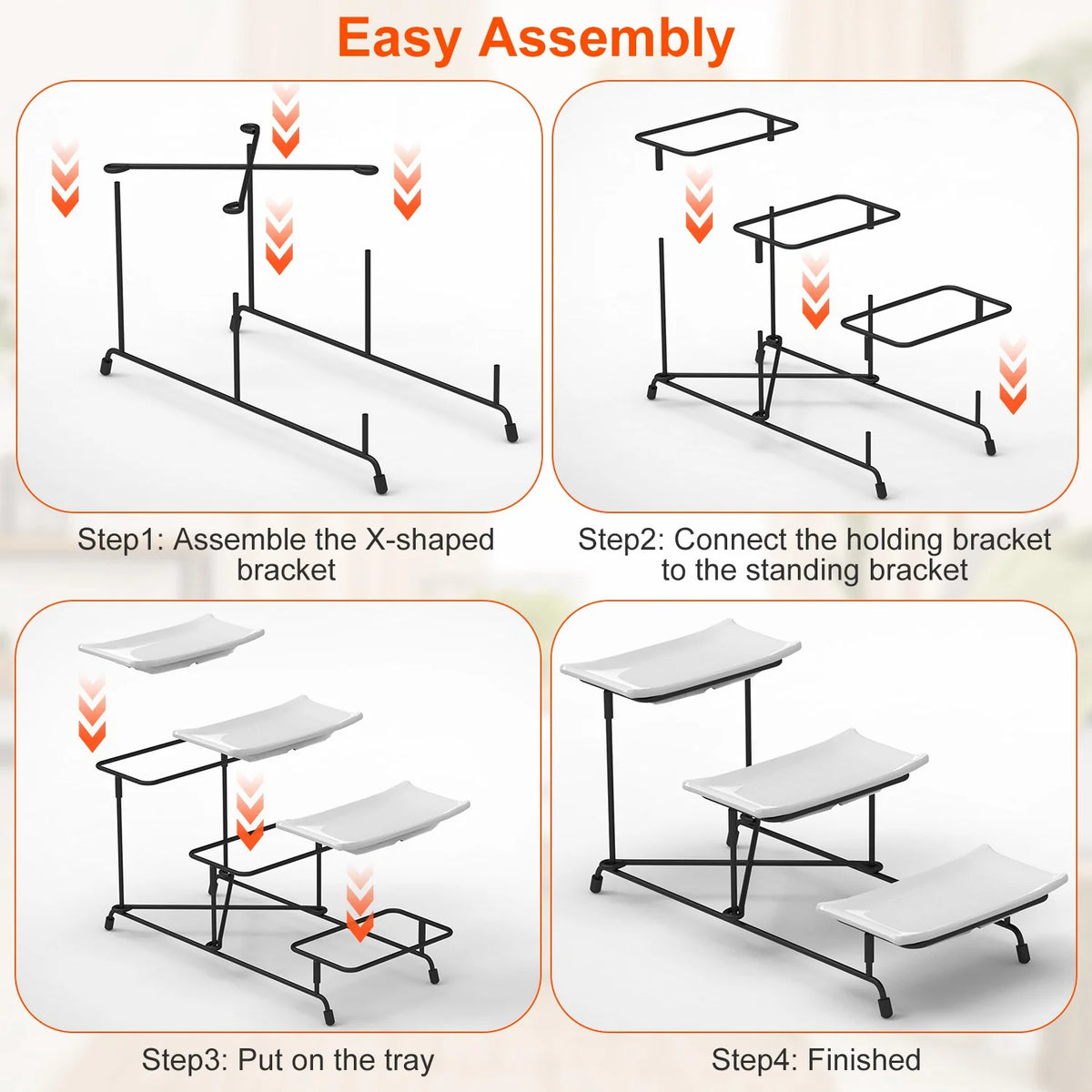 3-Tier Serving Tray Stand, Melamine Platters with Metal Dessert Stand – image 6