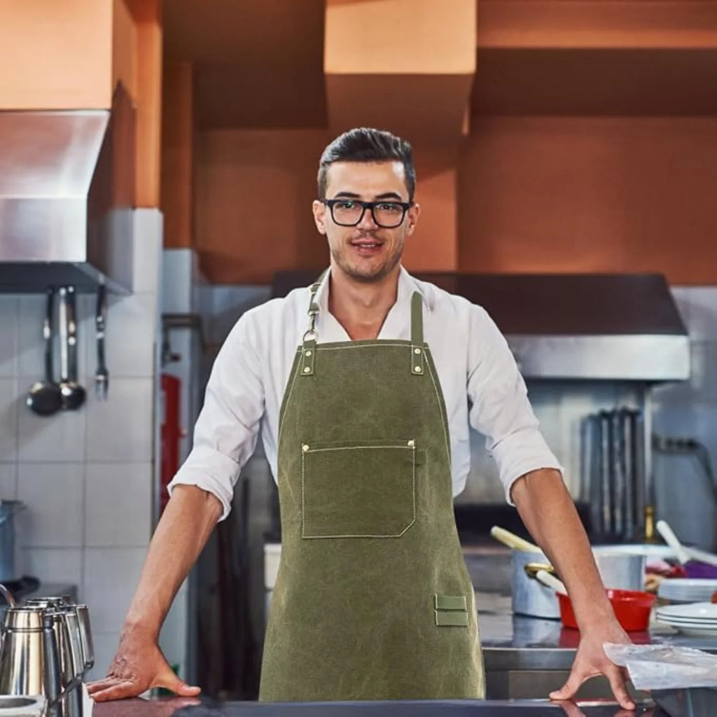 Work Apron Canvas No-Tie with Quick-Release Buckles and Tool Pockets