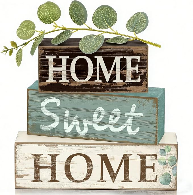Farmhouse Home Sweet Home Wood Block Decor Set, 4 Pieces
