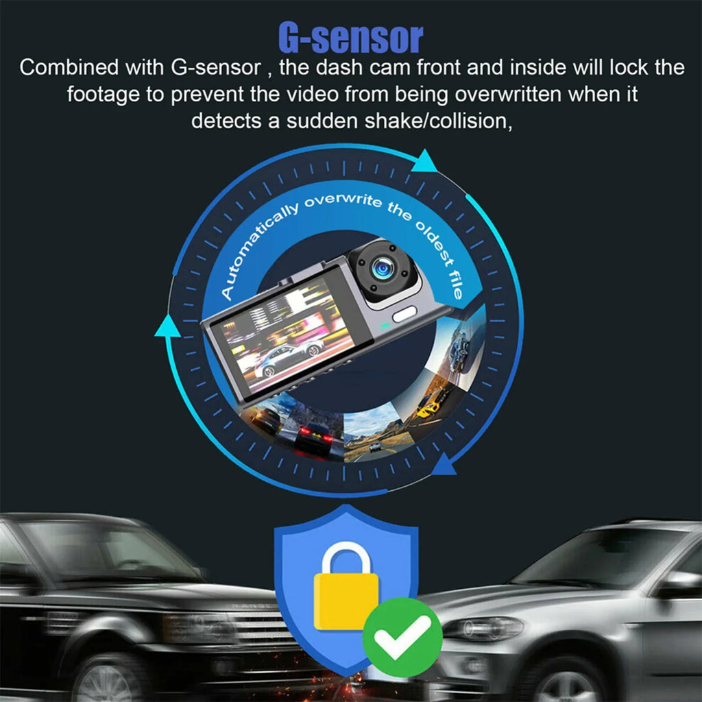 Dual-Lens Car Dash Cam 1080P, Front and Inside, G-Sensor