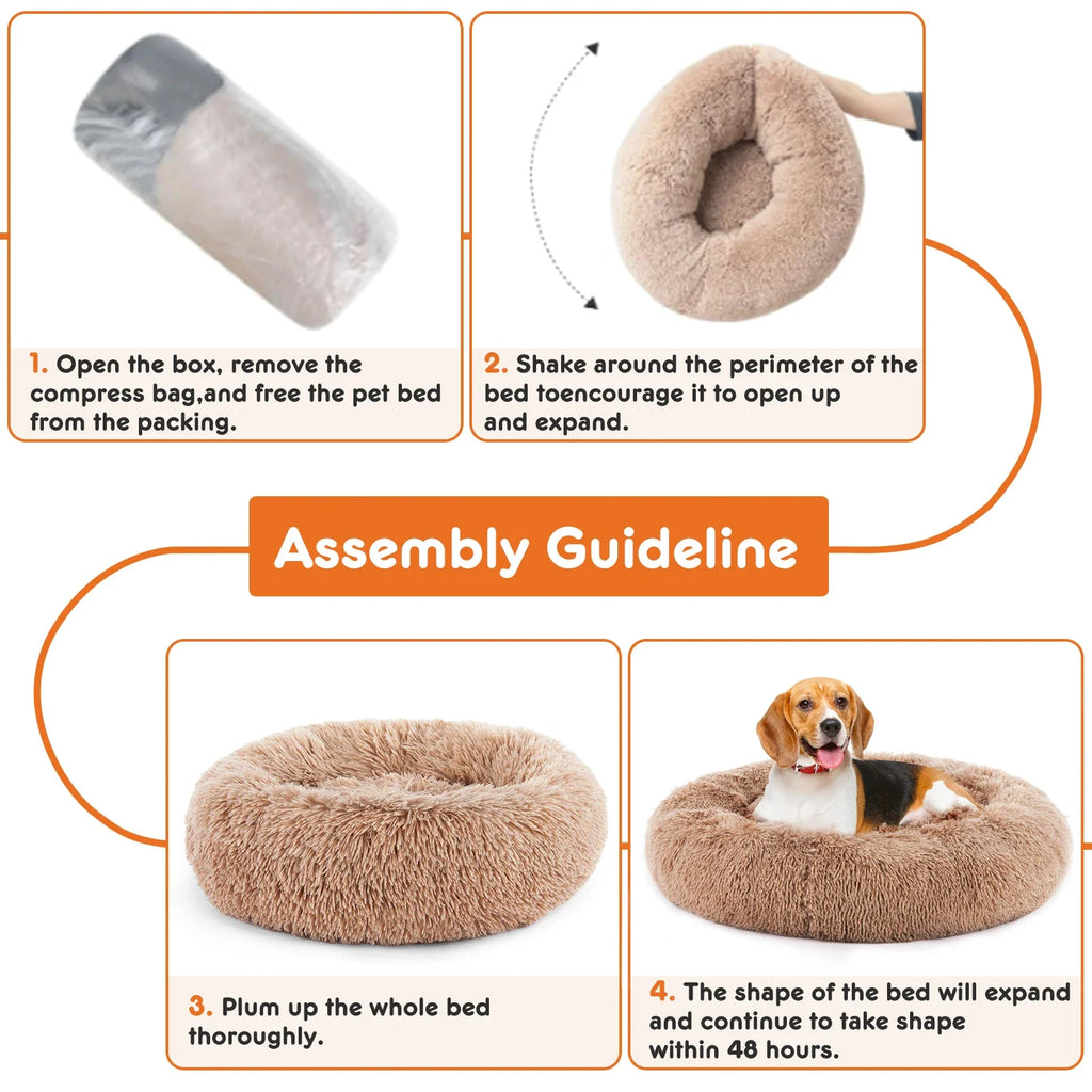 Round Plush Dog Bed, Washable Faux Fur Donut Bed for Large Dogs – image 5
