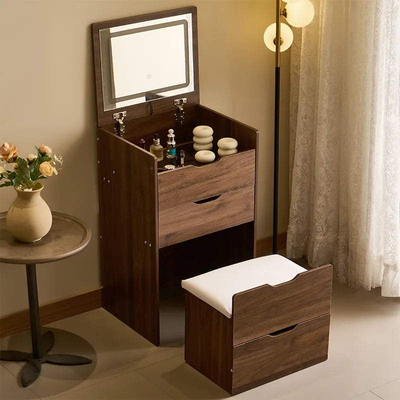3-in-1 Flip Top Mirror Vanity Desk with Glass Top and LED Lights – image 6