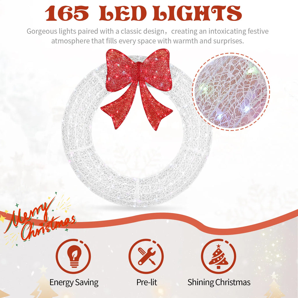 Outdoor Lighted Metal Wreath 36 in with Red Bow, RGB LEDs, Remote & Timer – image 4