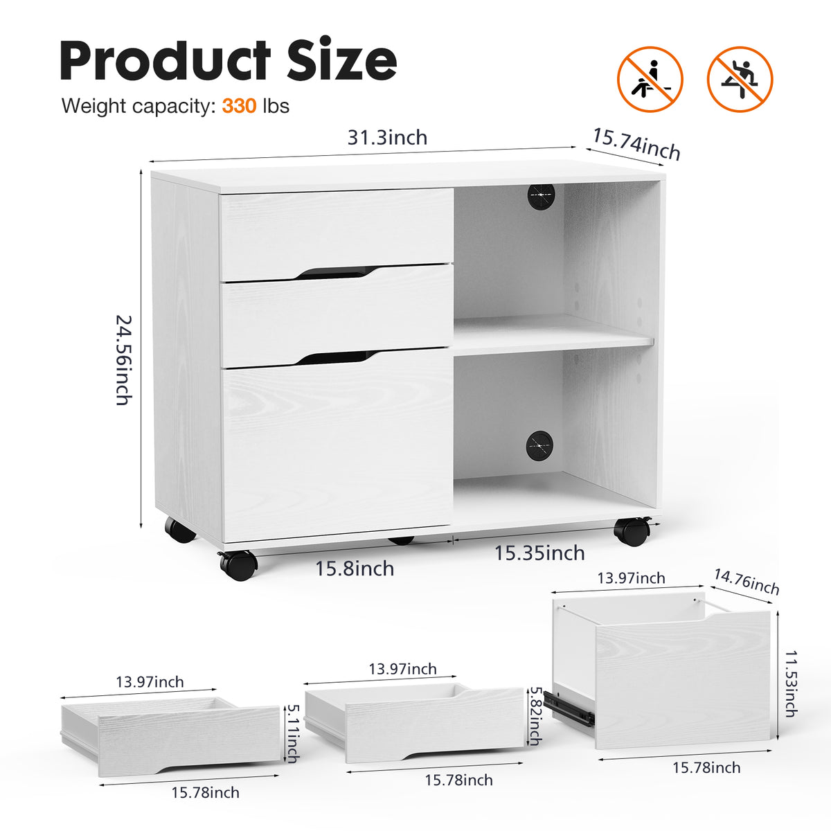 3-Drawer Rolling Lateral File Cabinet with Open Shelves and Printer Top – image 4