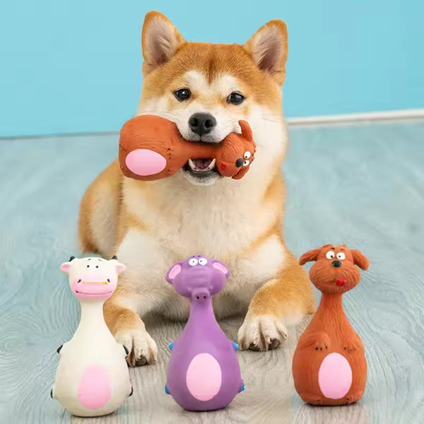 Latex Squeaky Dog Toys 4-Pack - Soft Animal Chew Set