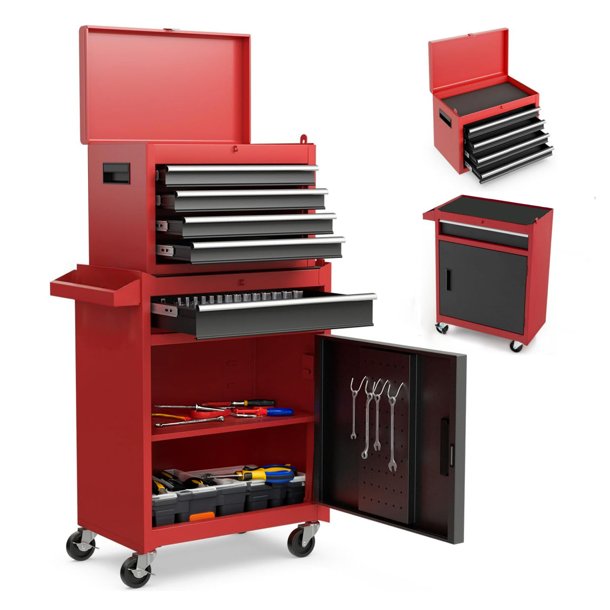 Rolling Tool Chest, 5-Drawer Steel Cabinet with Detachable Top Box