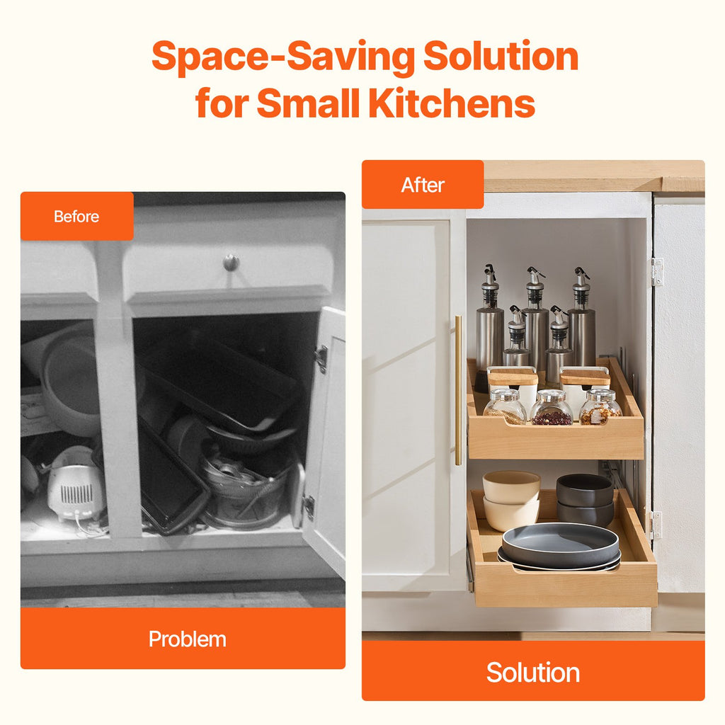 Pull Out Cabinet Organizer, 2-Tier Soft-Close Wood Drawers, 14 x 21 in – image 4