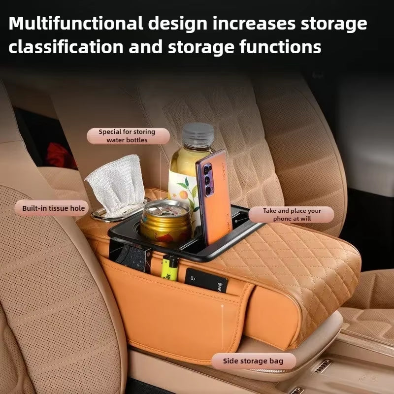 Car Armrest Cushion Riser with Storage Pockets and Tissue Holder – image 3