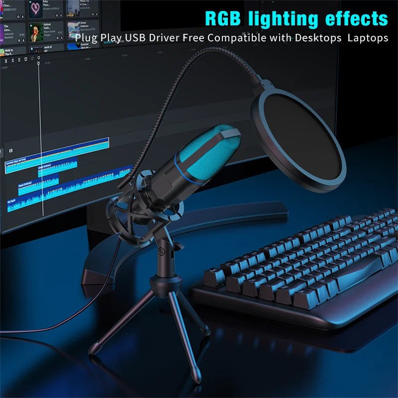 USB Condenser Microphone with RGB Light for Streaming and Podcasts – image 2