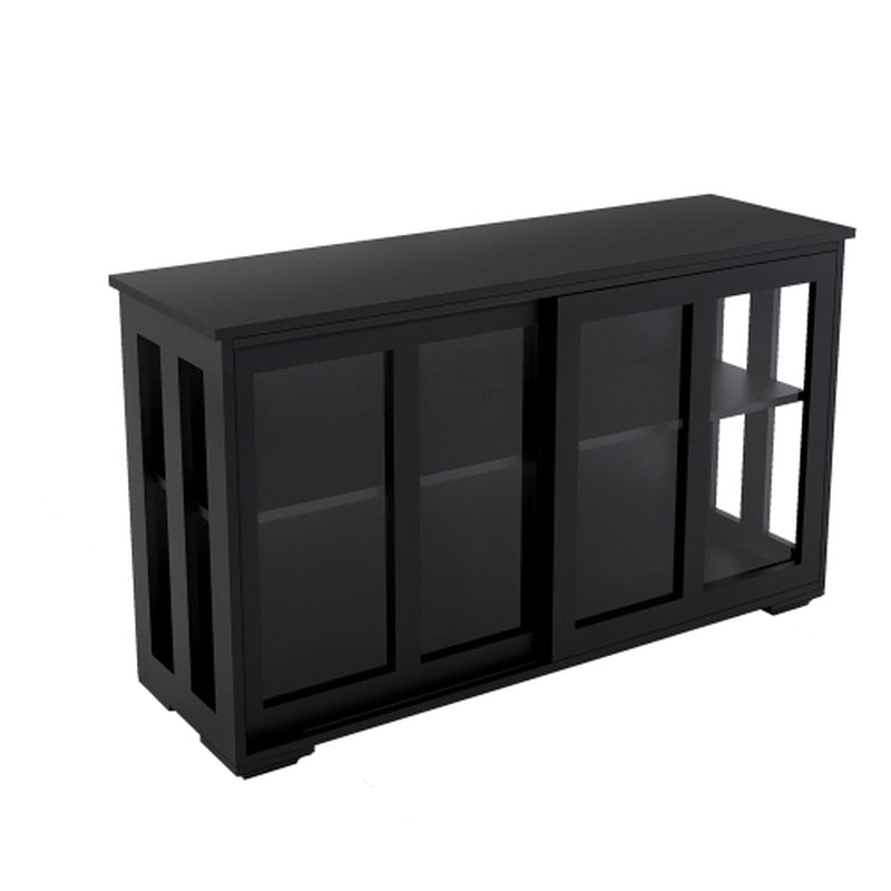 Kitchen Storage Cabinet with Sliding Glass Doors, Black – image 5