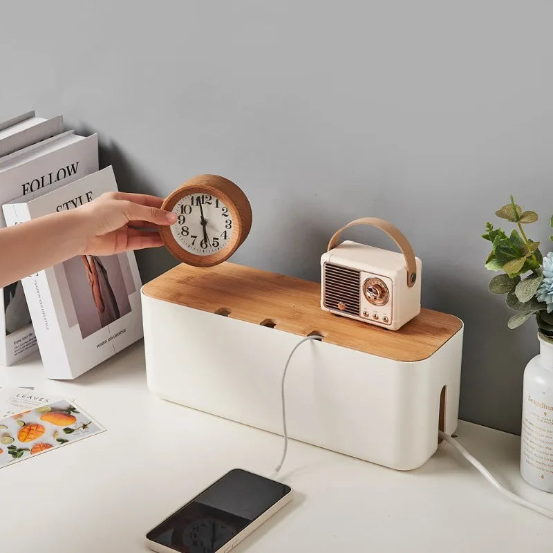 Cable Management Box with Bamboo Lid, Power Strip Hider – image 4