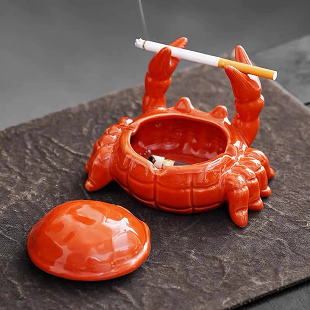 Crab Ceramic Ashtray with Lid - Cute Windproof Ashtray