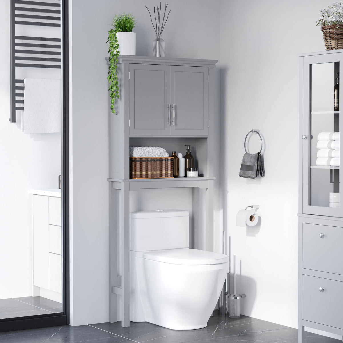Over the Toilet Storage Cabinet with Shaker Doors, Grey – image 2
