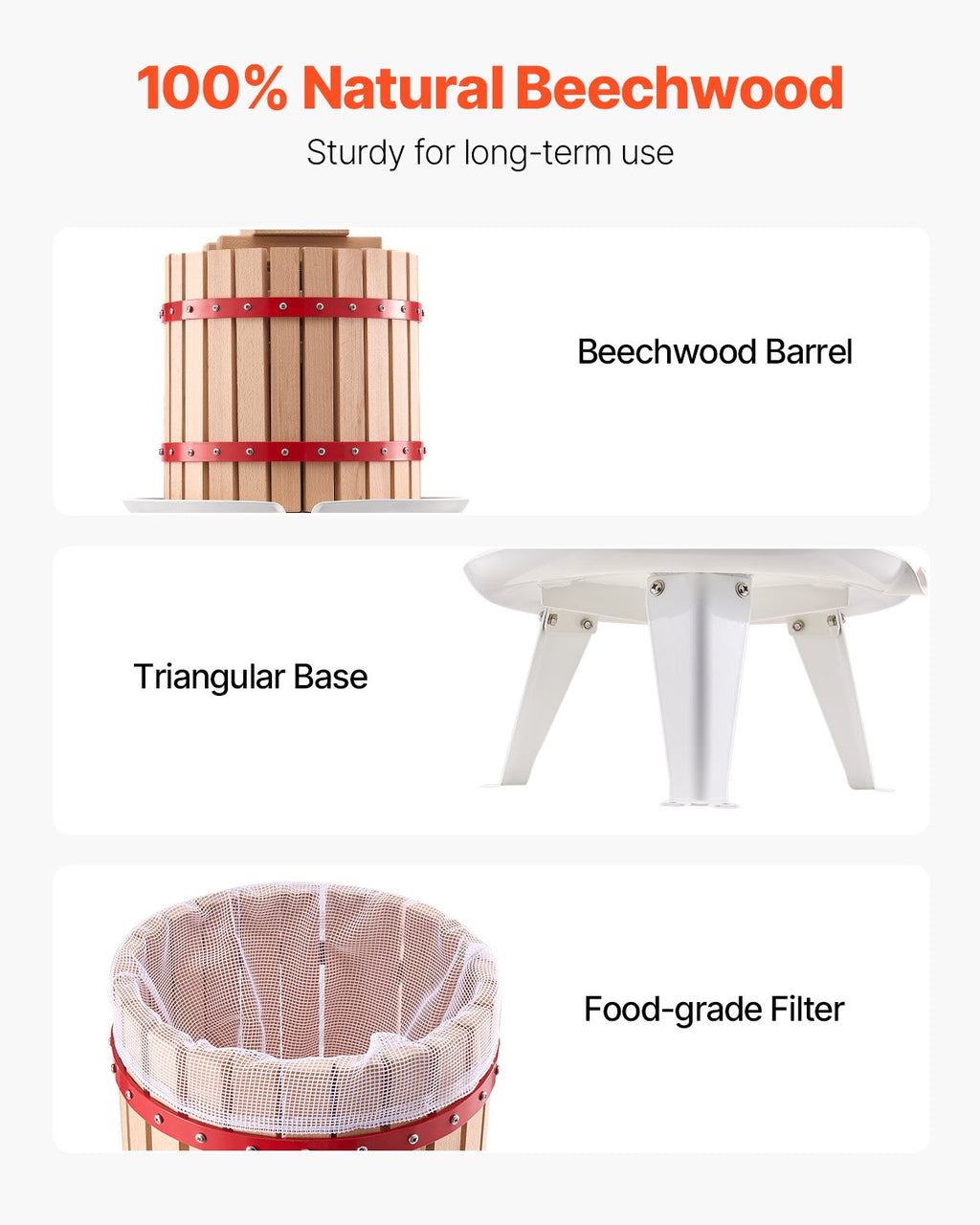 Fruit Wine Press 3.2 Gal (12 L) Beechwood Basket Cider & Juice Press – image 4