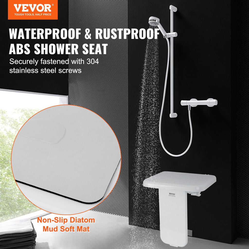 Folding Shower Seat, Wall Mounted Fold-Up Bench, 440 lb – image 2