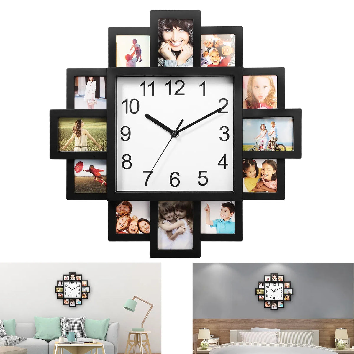 Photo Collage Wall Clock with 12 Picture Frame Slots, 15.35 in – image 2