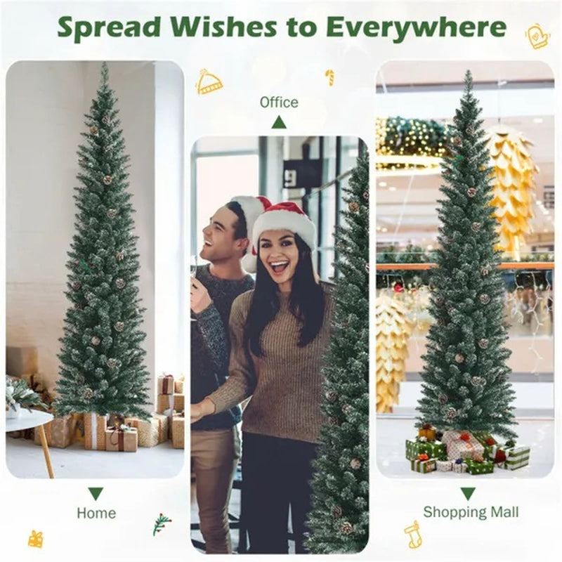 Christmas Tree, 7 Ft Slim with Real Pine Cones and Metal Stand – image 5