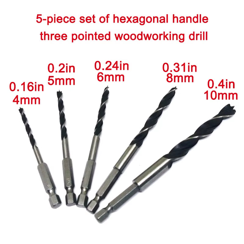 Brad Point Drill Bit Set 5-Piece 4-10mm Hex Shank for Wood – image 3