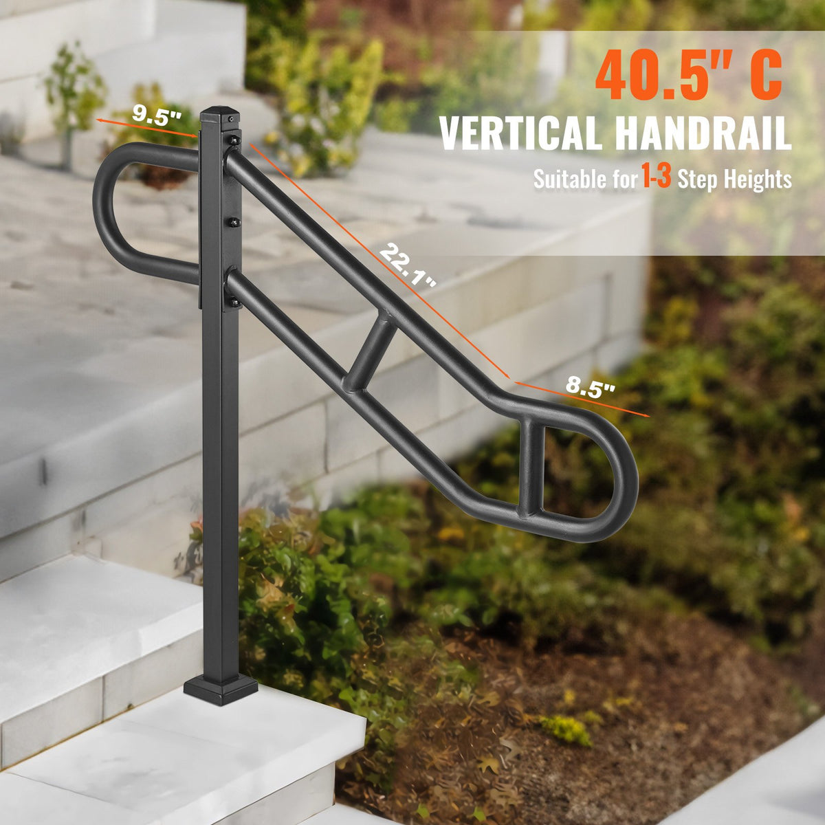Single Post Outdoor Handrail For 1-3 Steps Floor Mount Steel – image 4