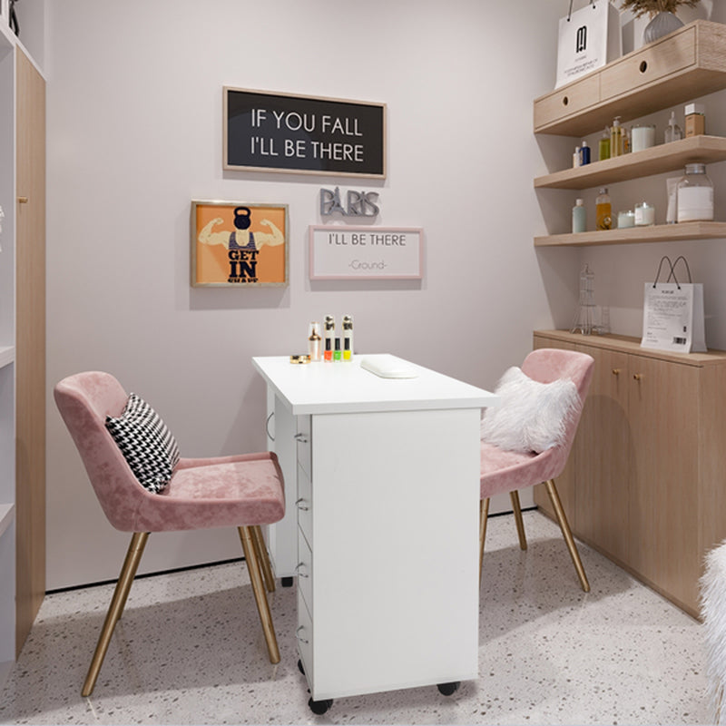 White Nail Art Table with Cabinet Door and 4 Drawers – image 4