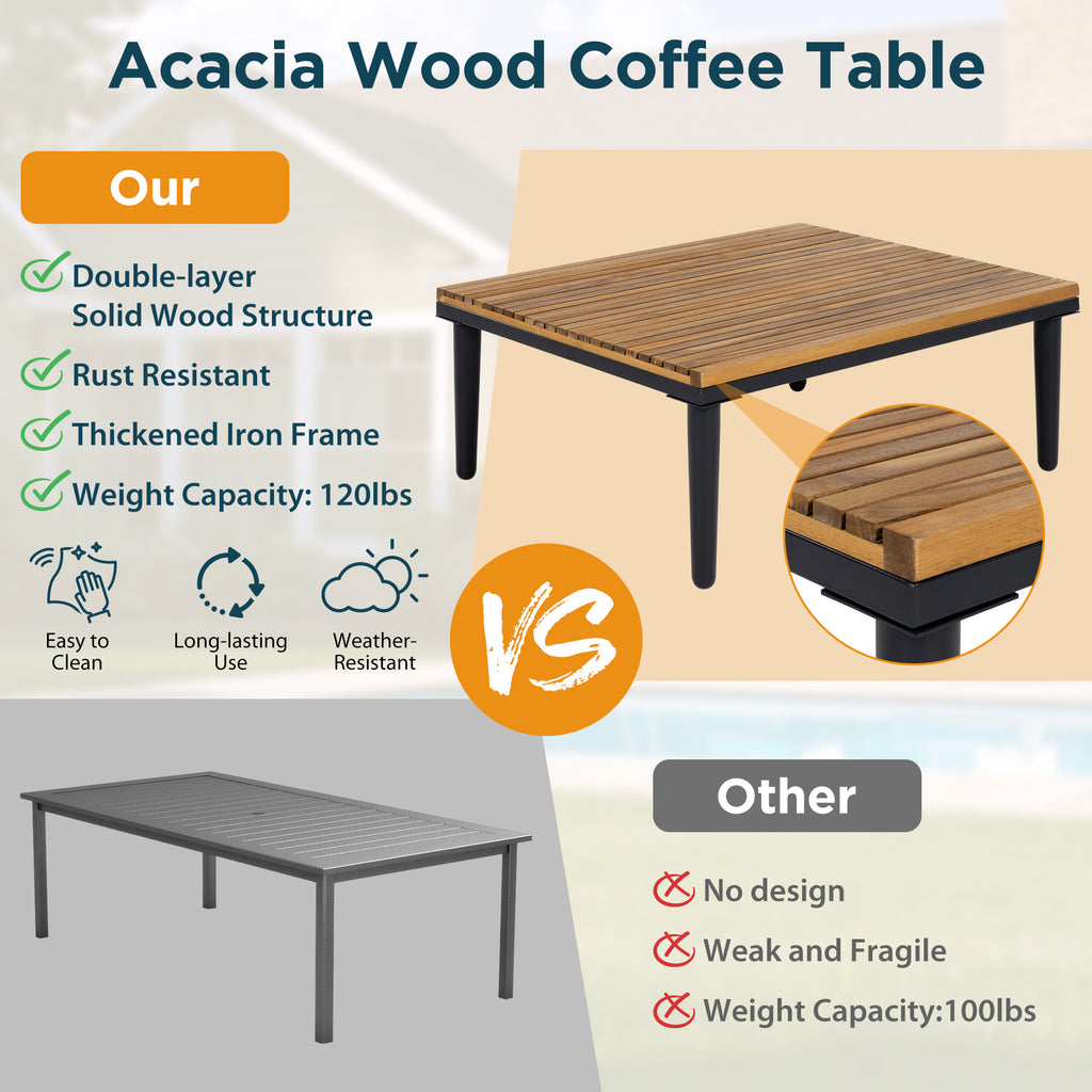 L-Shaped Acacia Wood Outdoor Sectional Sofa Set with Coffee Table – image 3