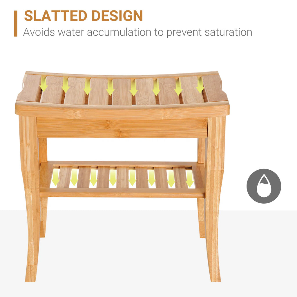 Bamboo Shower Bench with Storage Shelf, 20 in Bath Stool – image 6