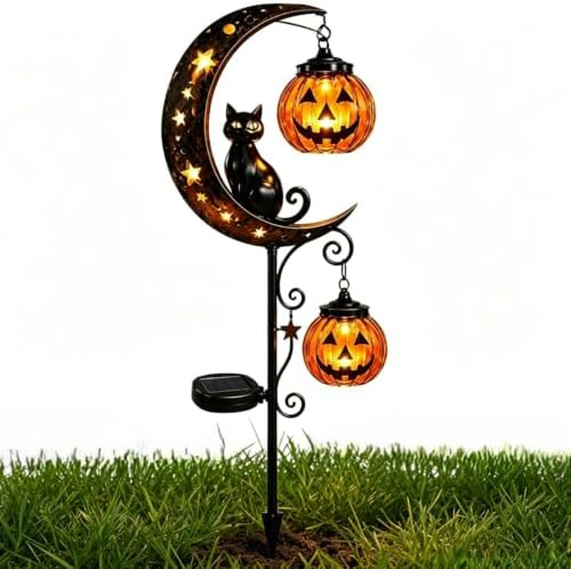 Solar Pumpkin Moon Garden Stake Light – Outdoor Halloween Yard Decor