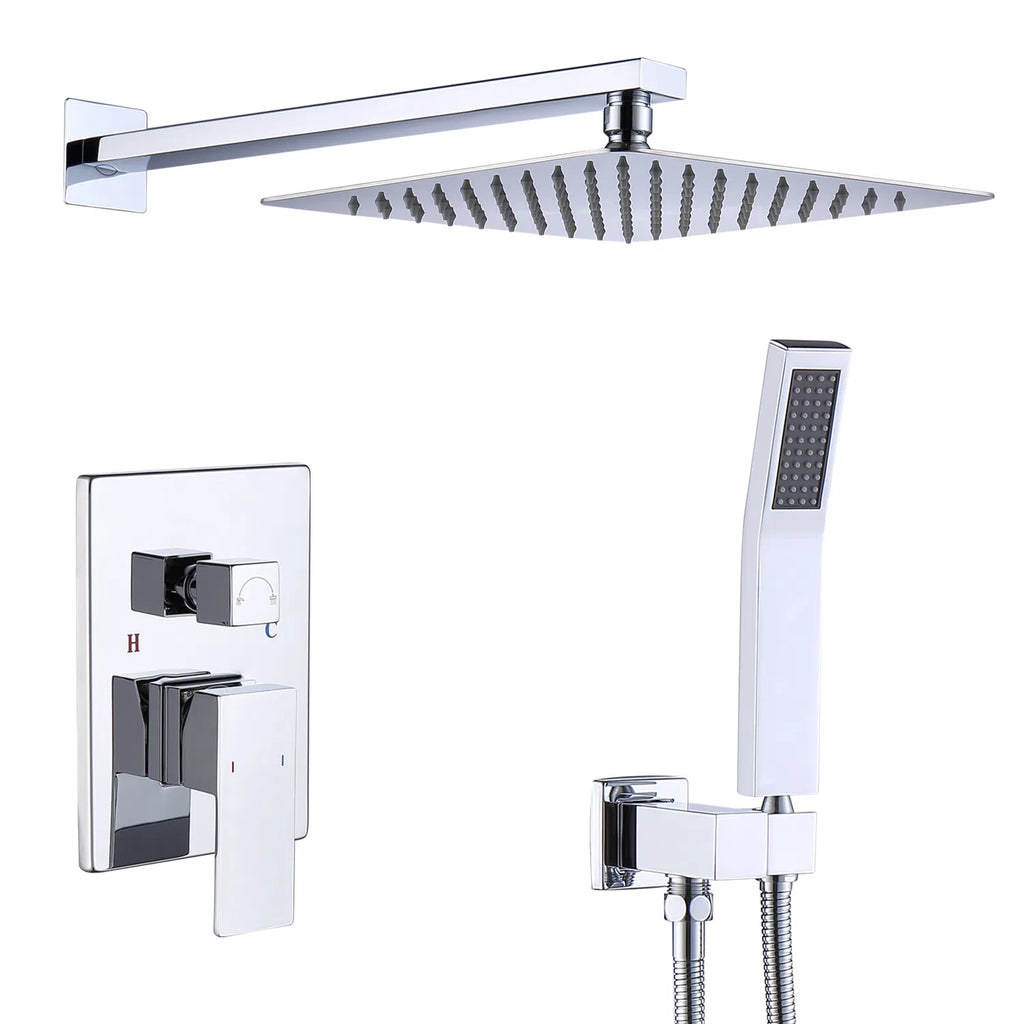 12 in Square Rain Shower Combo Set with Handheld & Rough-In Valve, Chrome