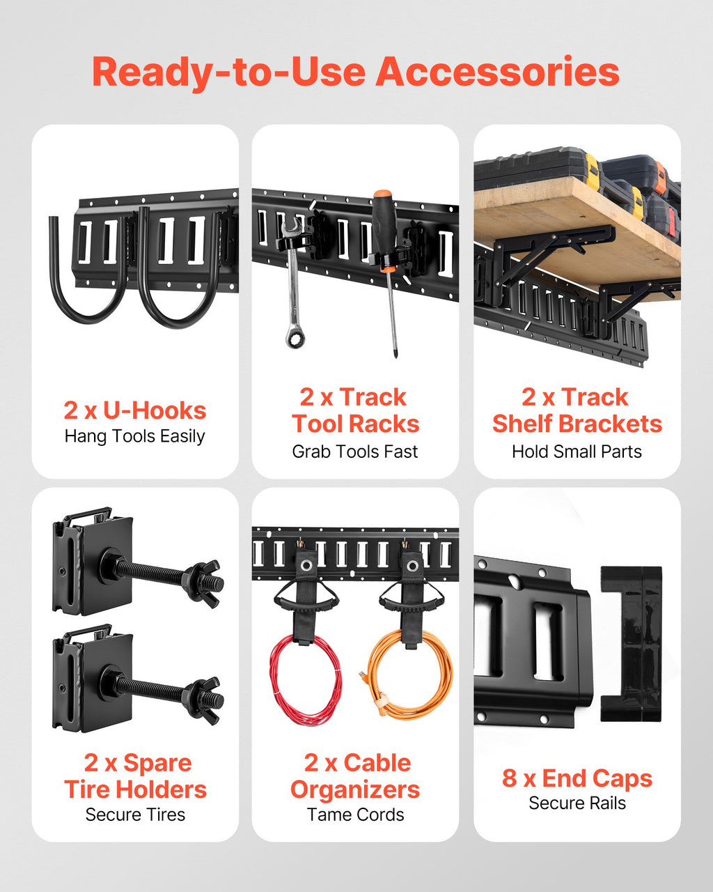E-Track Tie-Down Rail Kit, 4 Rails 1.3 ft with Hooks and Holders – image 3