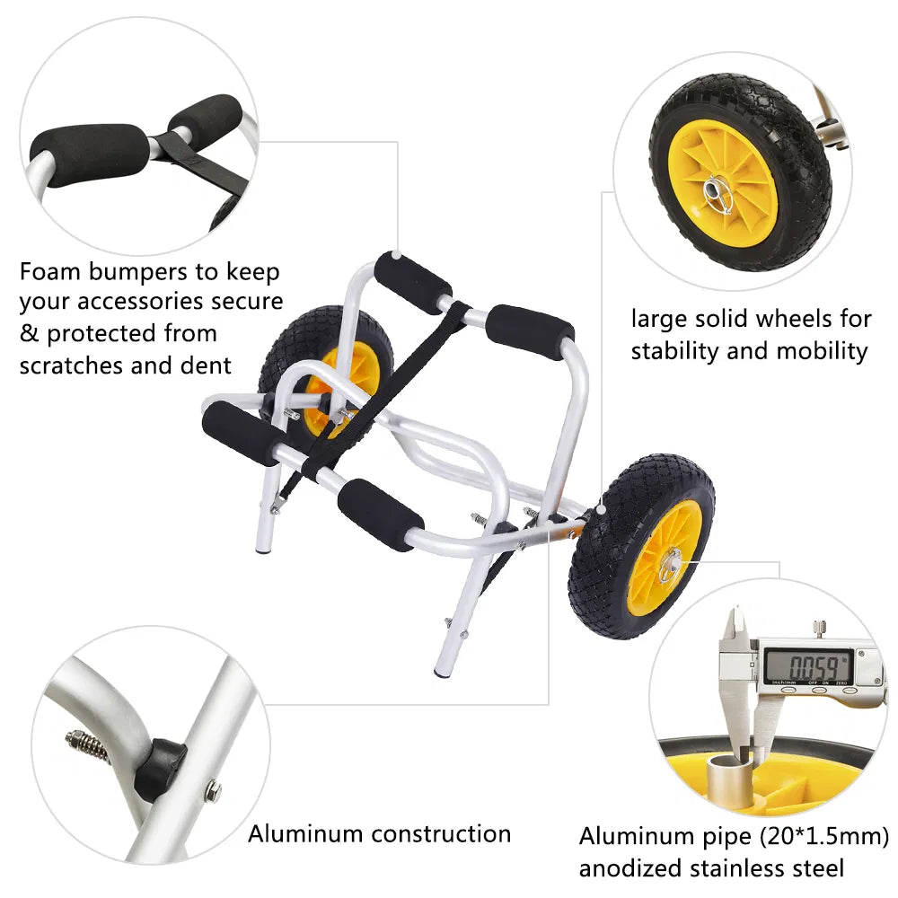 Kayak Cart, Folding Aluminum Canoe Trolley with Removable Wheels – image 3