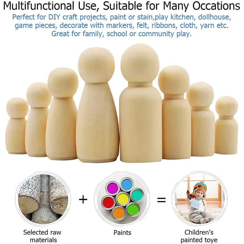 Unfinished Wooden Peg Dolls, 10 Pack 35 mm Craft Figures – image 4