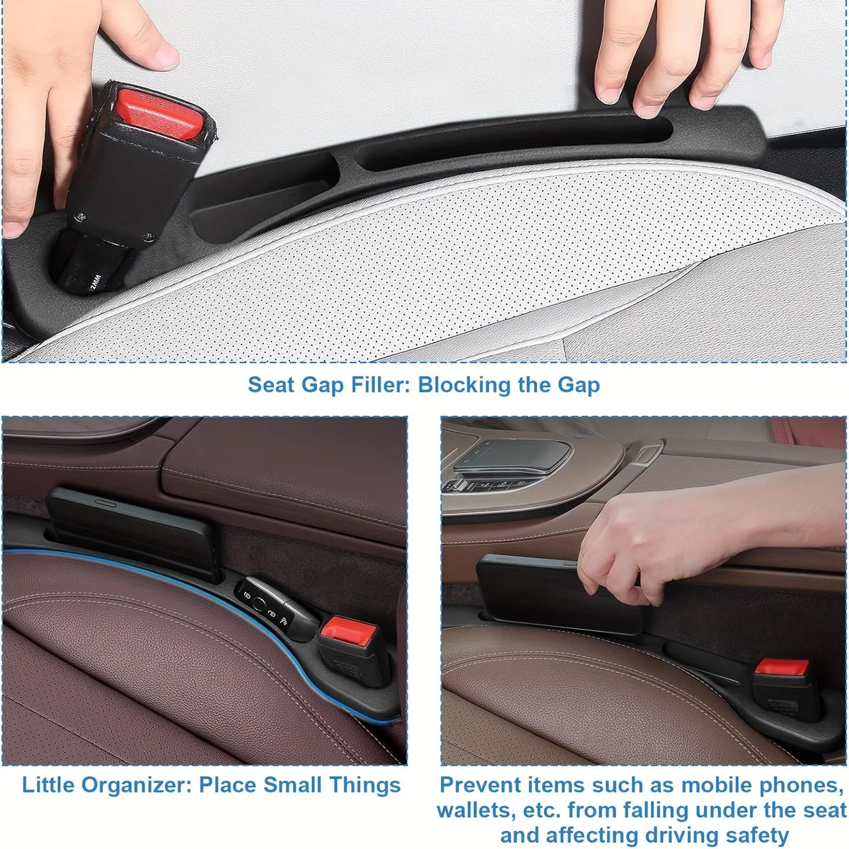 Car Seat Gap Filler Organizer 2 Pack - Waterproof Leather Seat Gap Plug with Storage