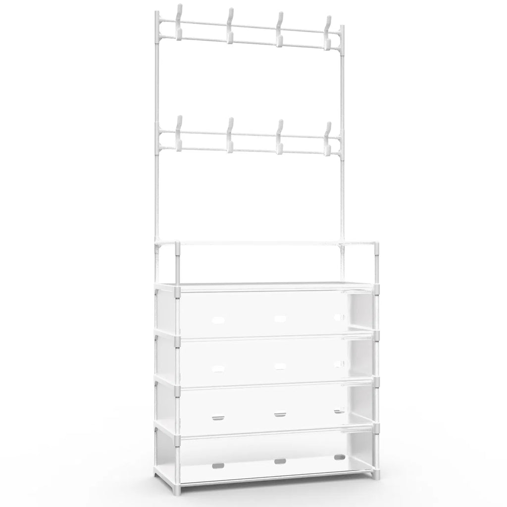 Shoe Rack with Coat Hooks, 5-Tier Dustproof Entryway Hall Tree – image 5