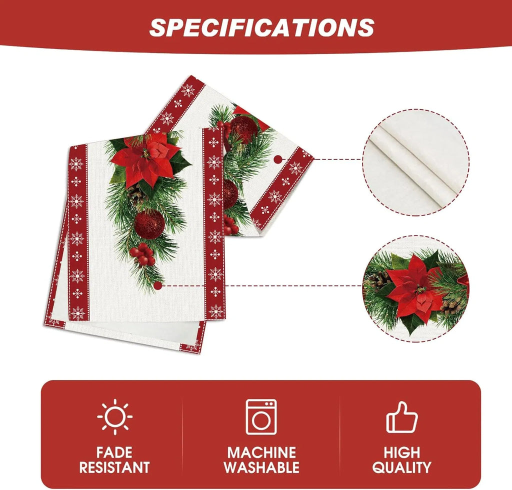 Watercolor Poinsettia Christmas Table Runner 13 x 72 In – image 4