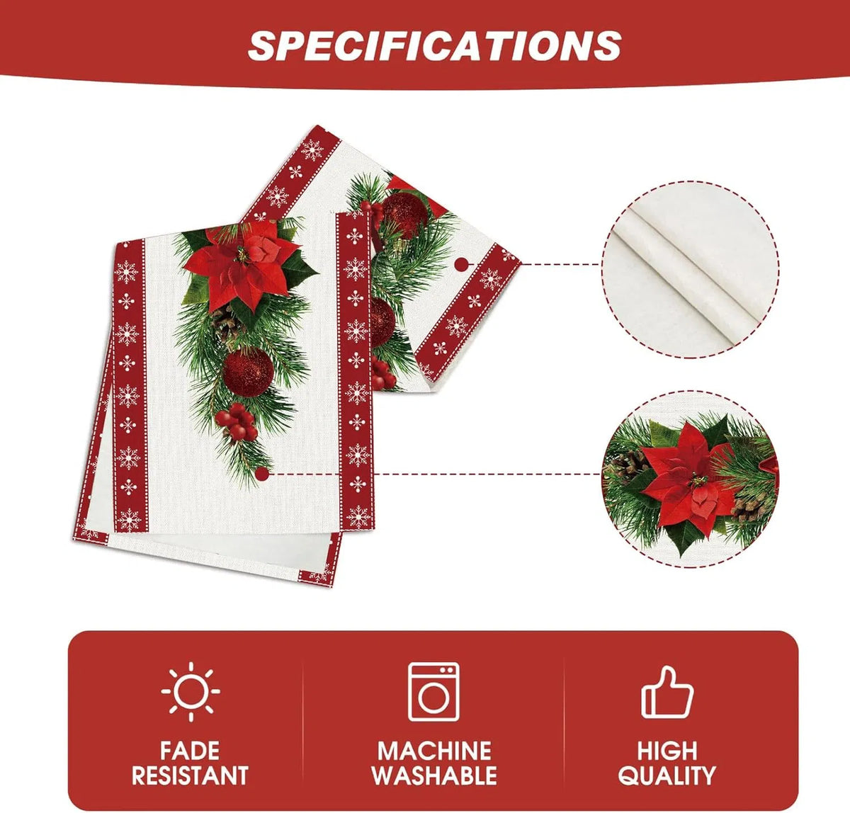 Watercolor Poinsettia Christmas Table Runner 13 x 72 In – image 4