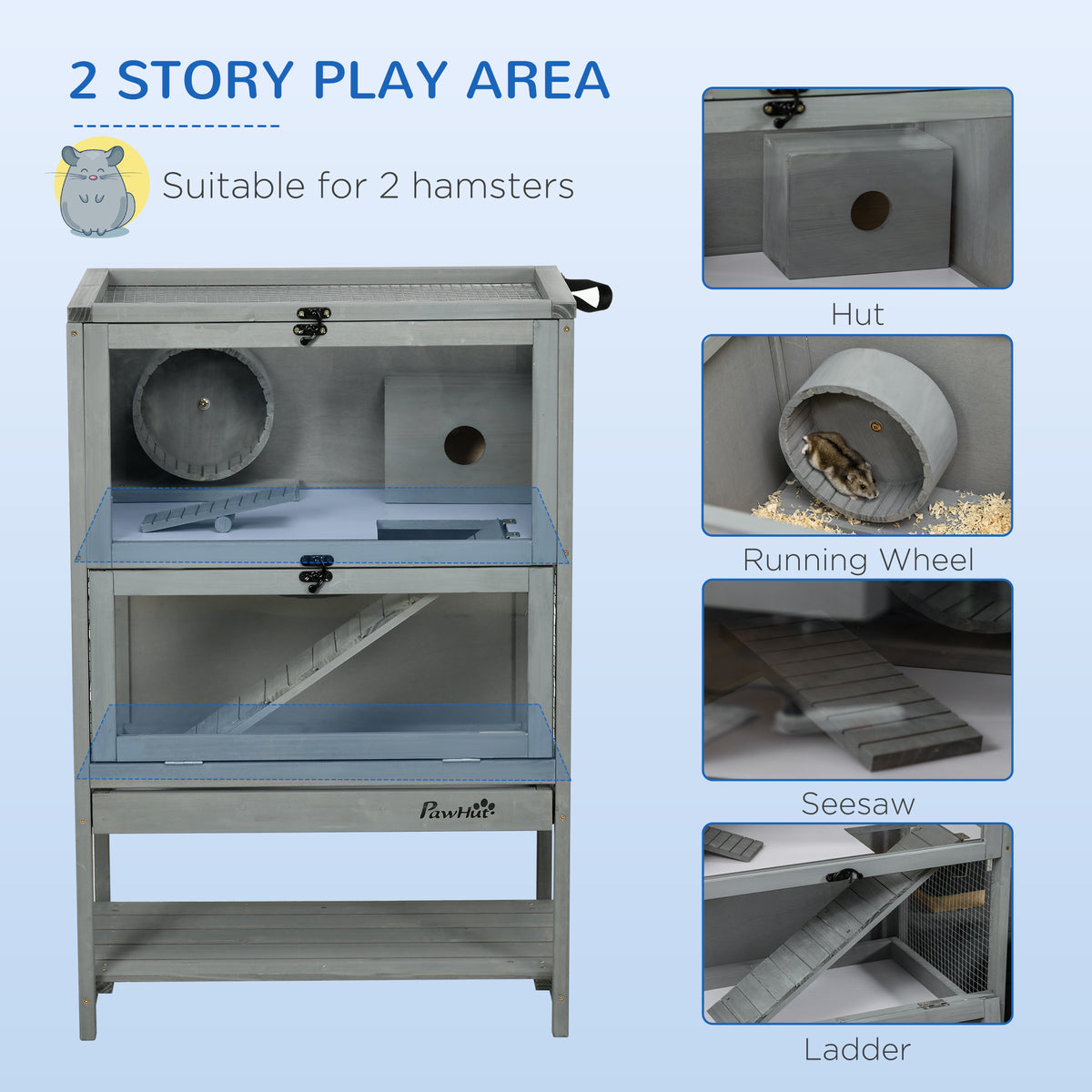 Wooden Hamster Cage with Wheel, Ramp and Storage Shelf, 35.5 in – image 4
