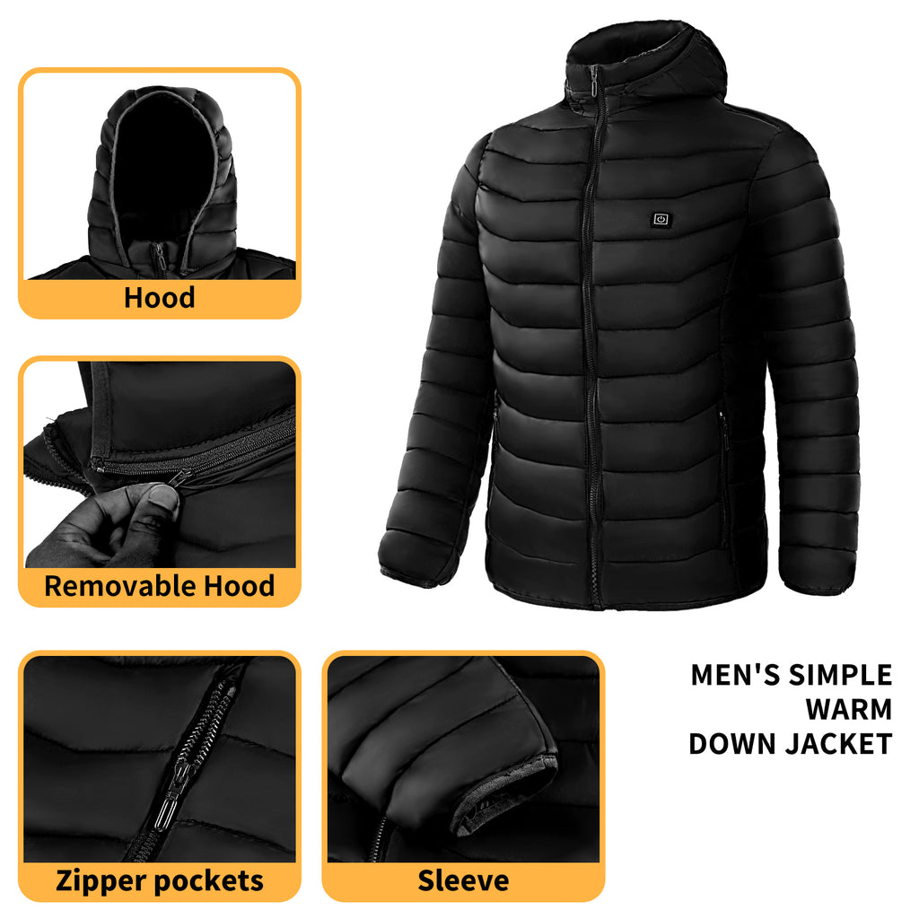 Heated Work Jacket for Men, Hooded Insulated Puffer Coat, USB Powered – image 6