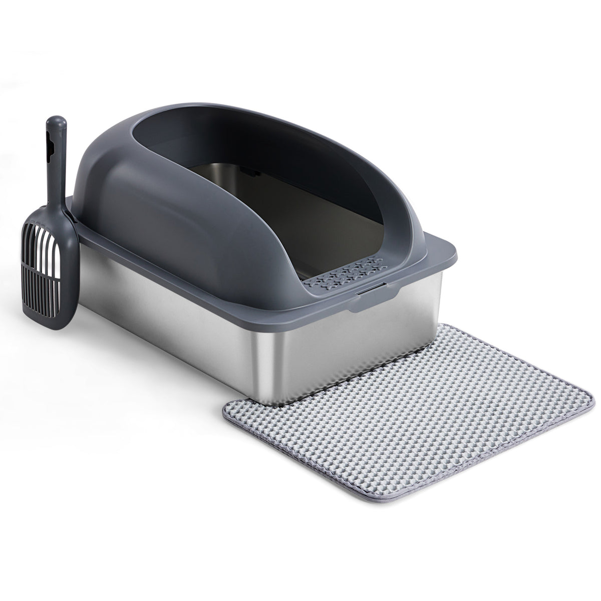 Stainless Steel Cat Litter Box with Lid Large with Scoop and Mat